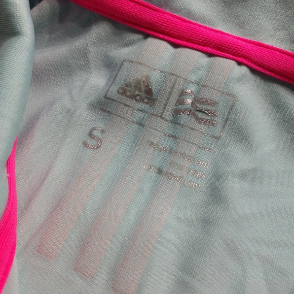 Women's Small Adidas Collared Tank Top Muscle Shirt Blue with Neon Pink Trim, Ex - Picture 3 of 9